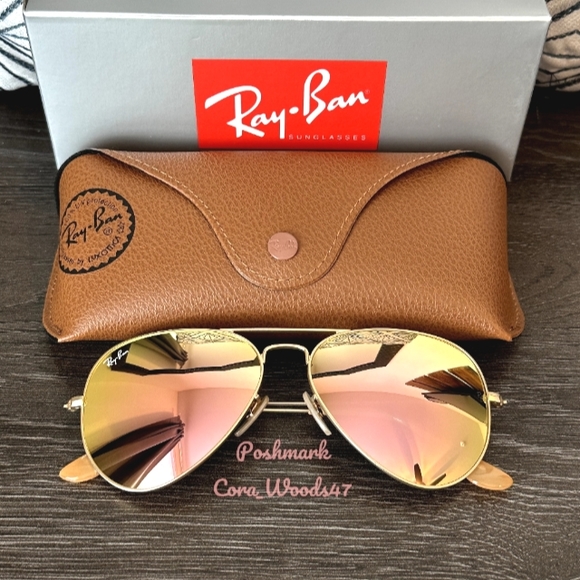 Ray Ban Aviator Copper Pink Flash Lenses RB3025 Gold Frame 58 / 62 Unisex New - Picture 3 of 16